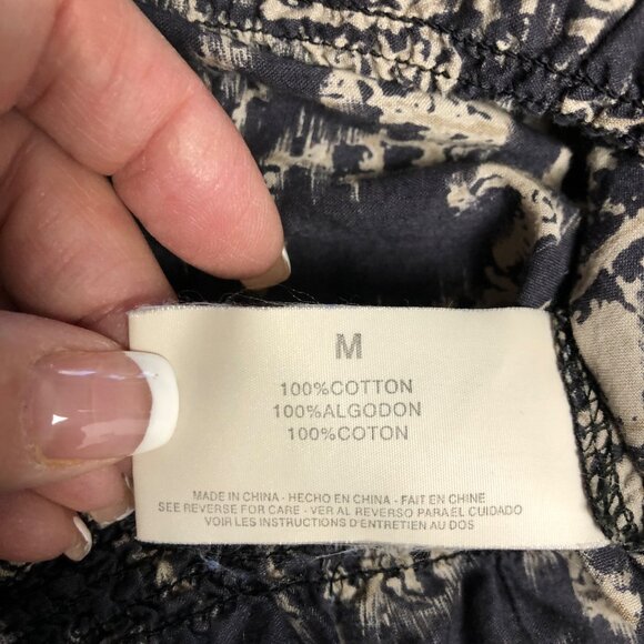 Nine West Top Womens Size Medium Beige Black Elastic Hemline Lightweight Cotton - Picture 7 of 9